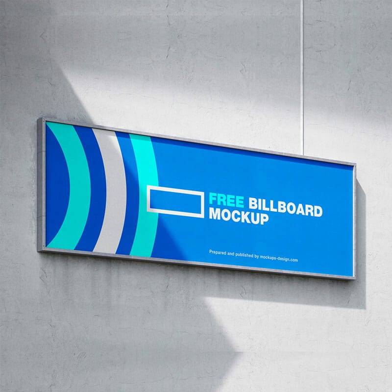 Free Billboard On A Grey Wall Mockup PSD