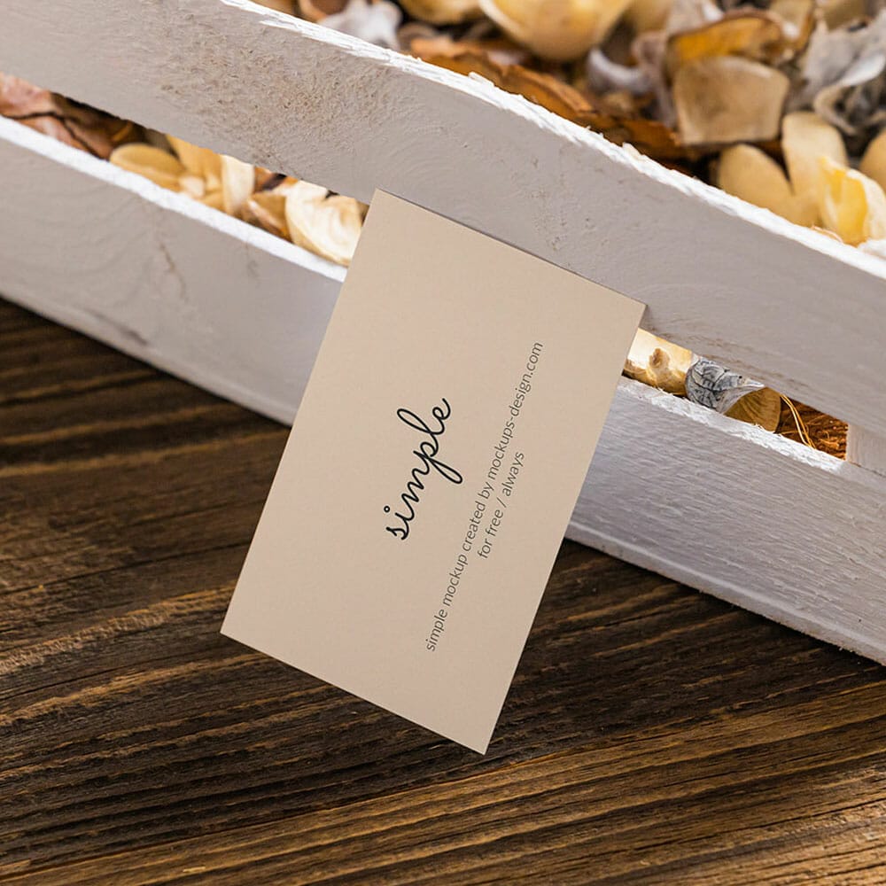 Free Business Card On Wooden Crate Mockup PSD