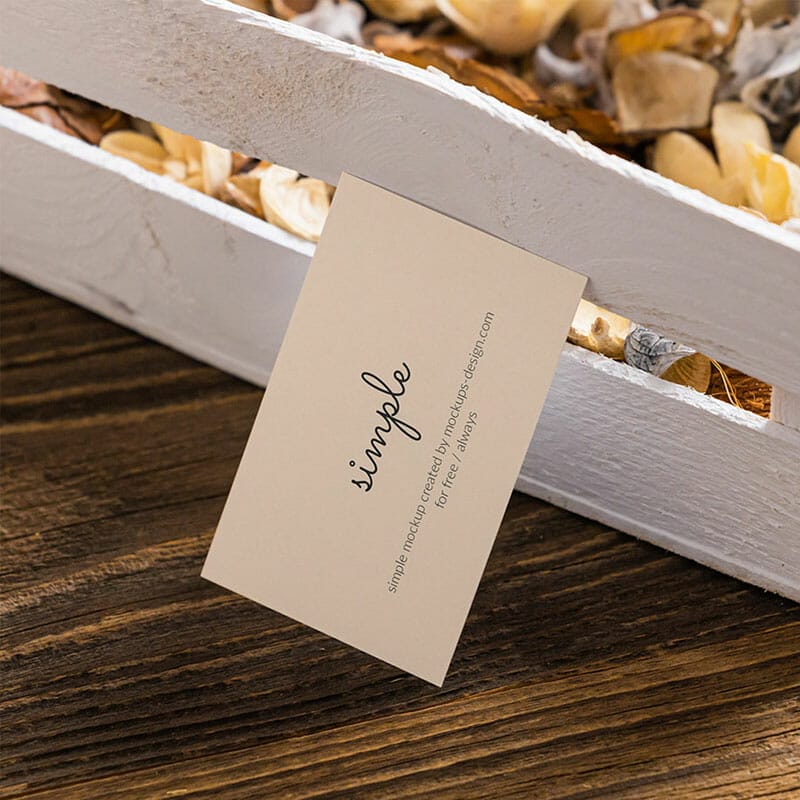 Free Business Card On Wooden Crate Mockup PSD