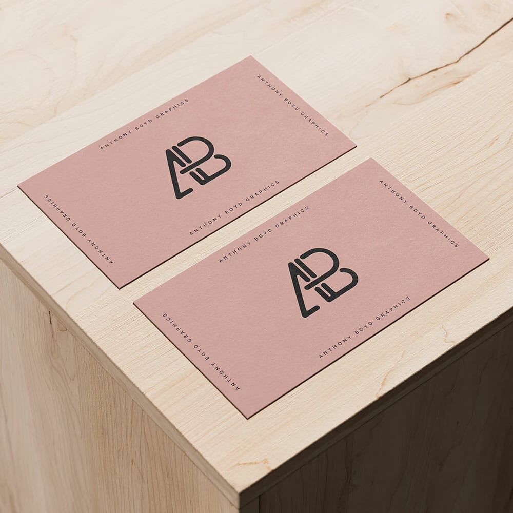Free Business Cards On Wooden Box Mockup PSD