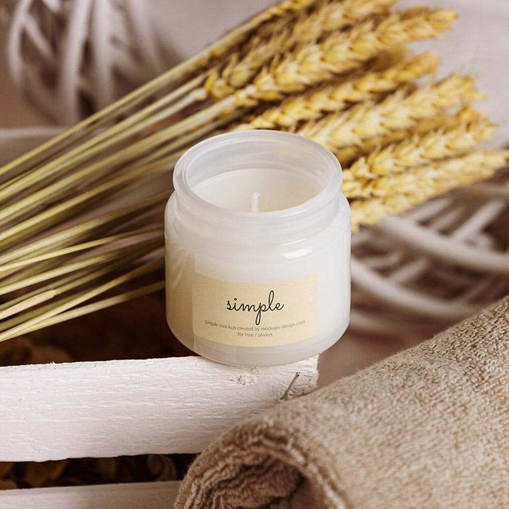 Free Candle On White Crate Mockup PSD