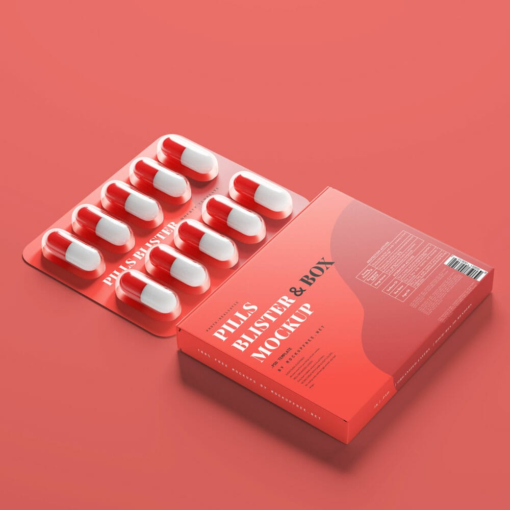 Free Capsule Blister With Box Mockup PSD