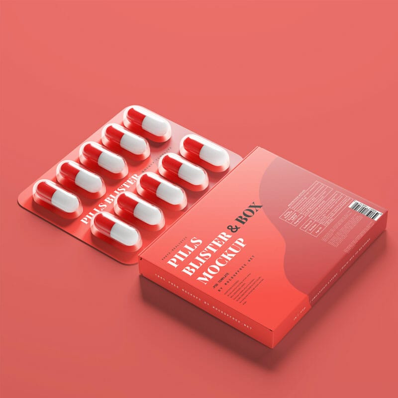 Free Capsule Blister With Box Mockup PSD