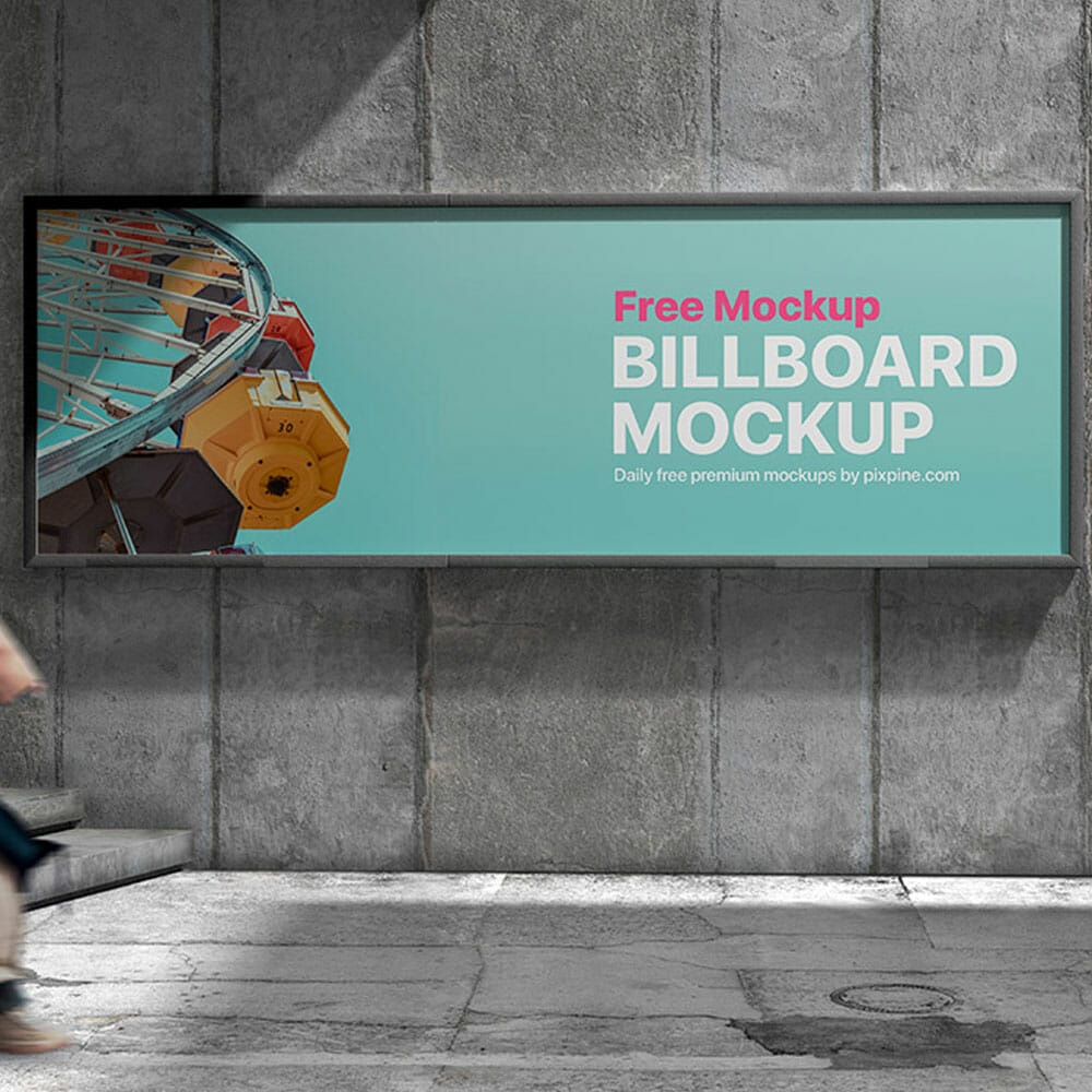Free Concrete Wall Billboard Mockup PSD