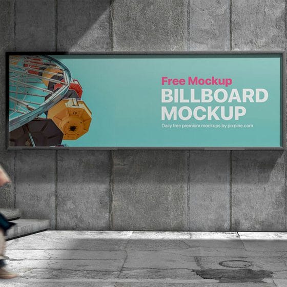 Free Concrete Wall Billboard Mockup PSD