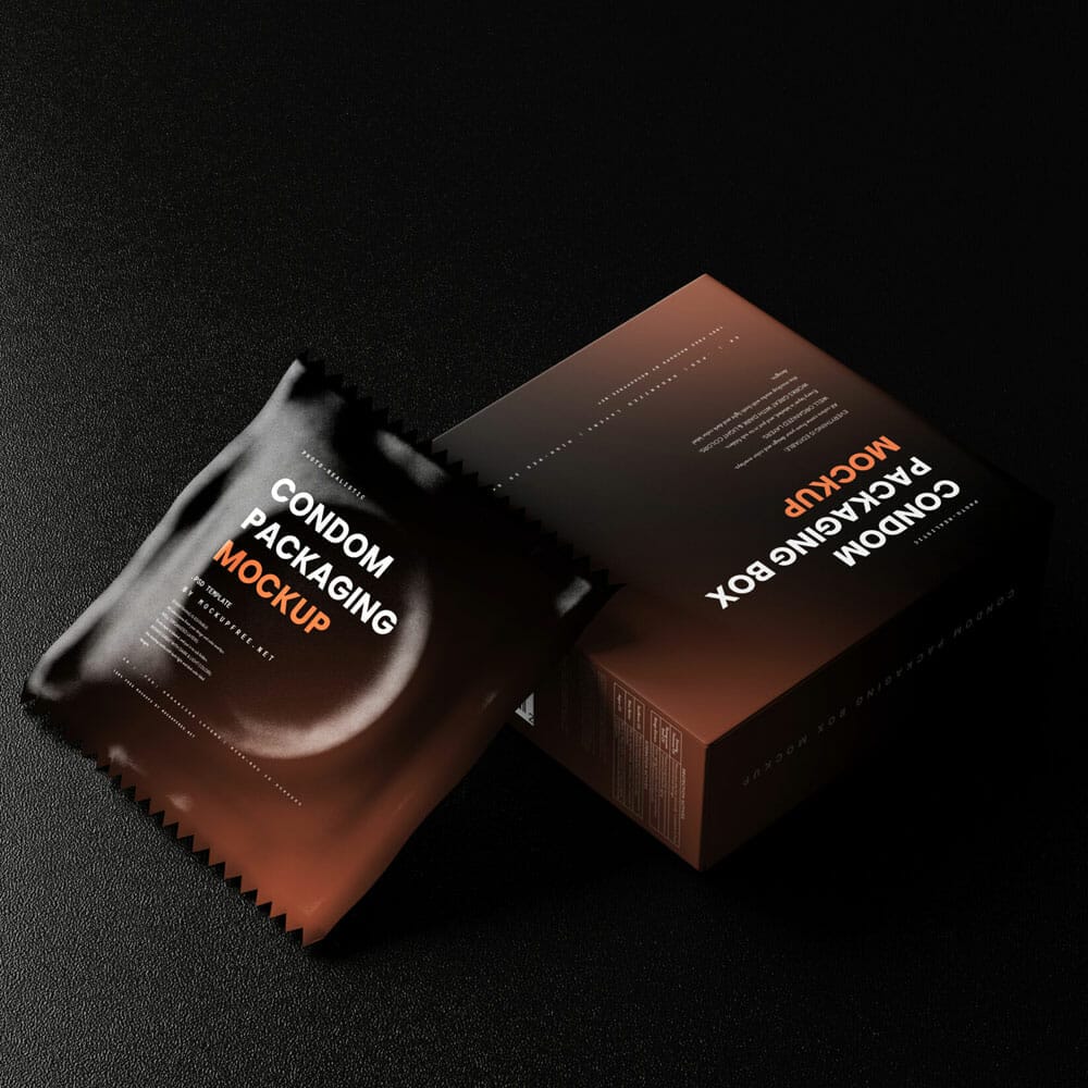 Free Condom Mockups With Dark Color Setup PSD