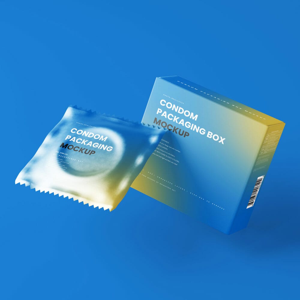 Free Condom Sachet And Box Mockups PSD