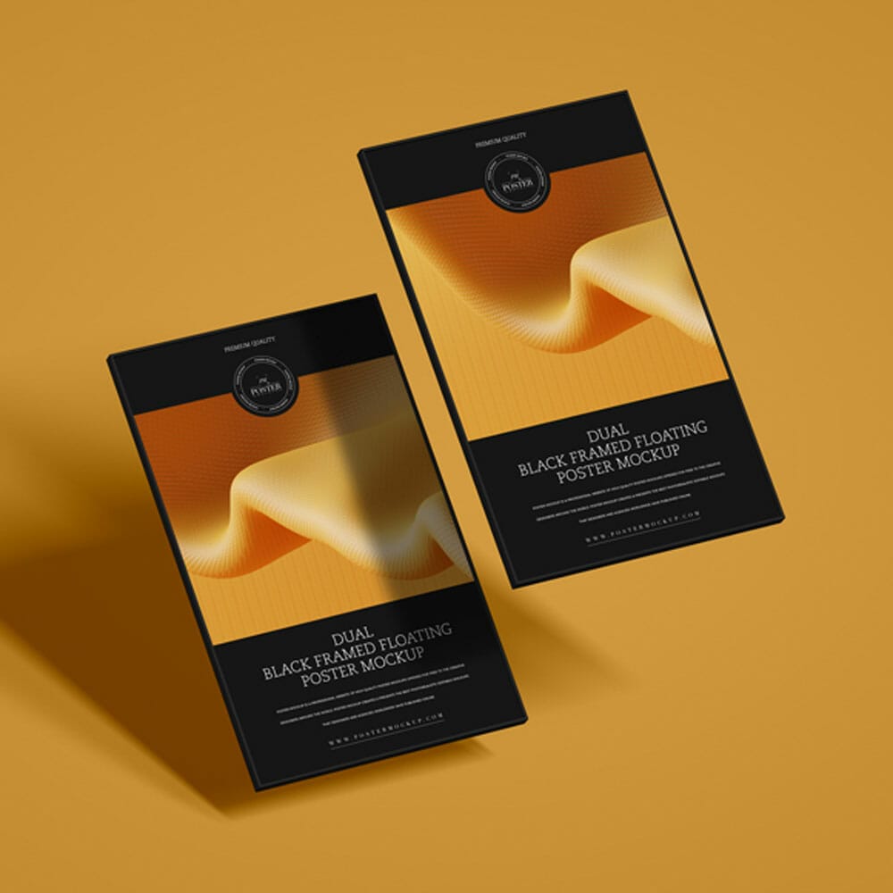 Free Dual Black Framed Floating Poster Mockup PSD