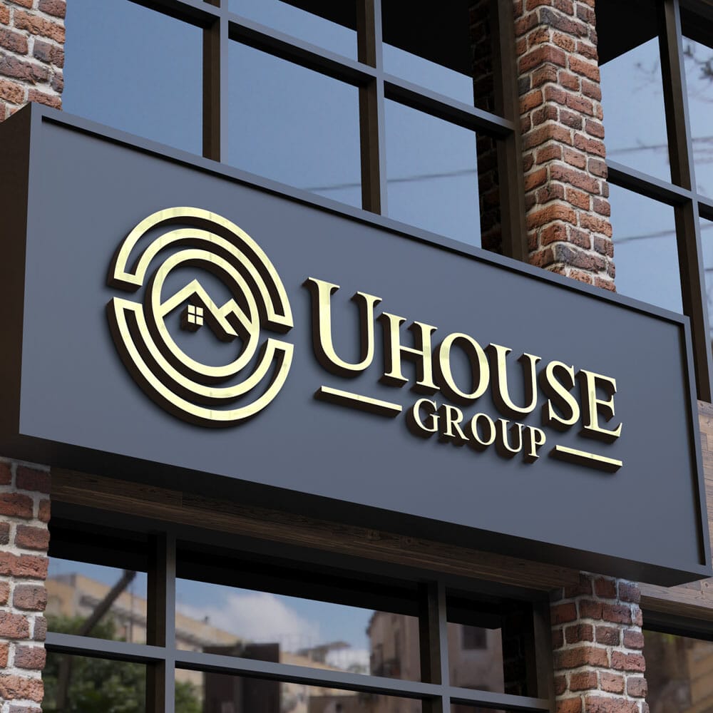 Free Facade Sign 3D Gold Logo Mockup PSD