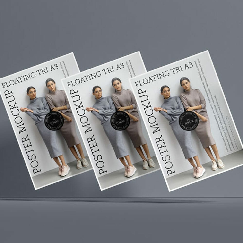 Free Floating Tri A3 Poster Mockup PSD