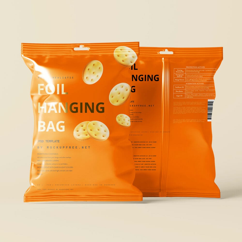Free Foil Hanging Bag Mockup PSD