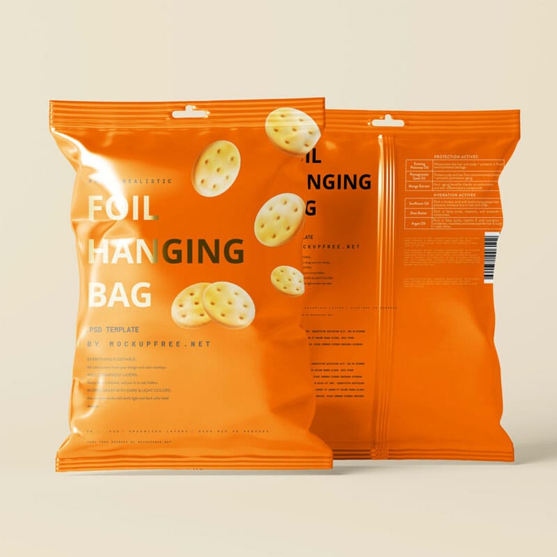 Free Foil Hanging Bag Mockup PSD