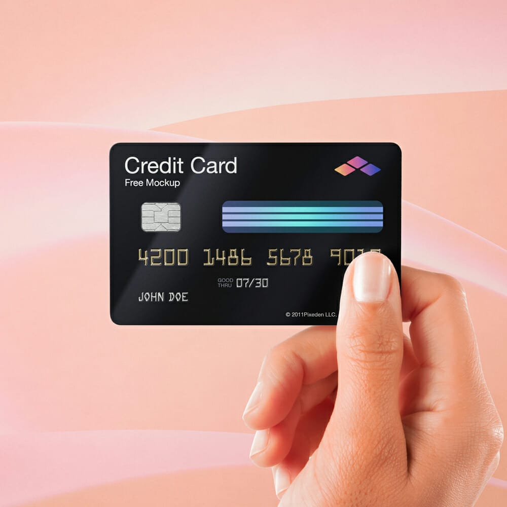 Free Hand Holding PSD Credit Card Mockup