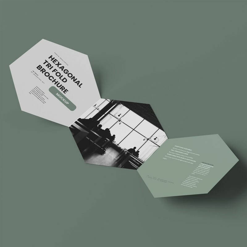 Free Hexagonal Tri Fold Brochure Mockups PSD