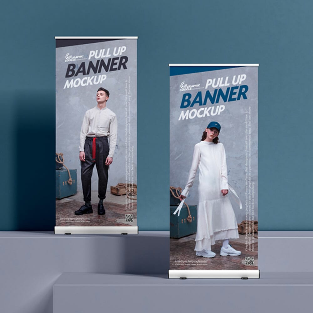 Free 32×74 Inches Pull Up Banner Mockup PSD