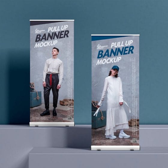 Free 32×74 Inches Pull Up Banner Mockup PSD