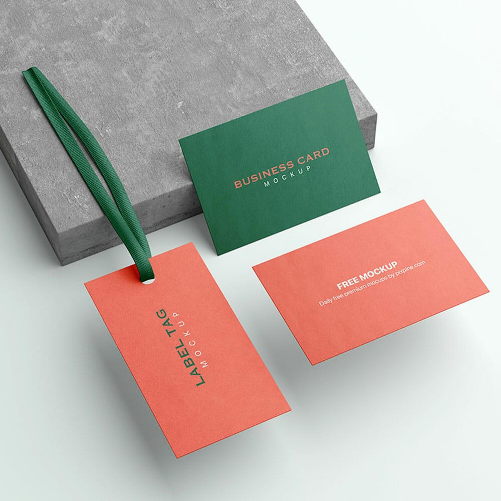 Free Label Tag With Business Card Mockup PSD