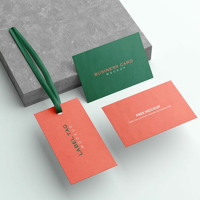 Free Label Tag With Business Card Mockup PSD