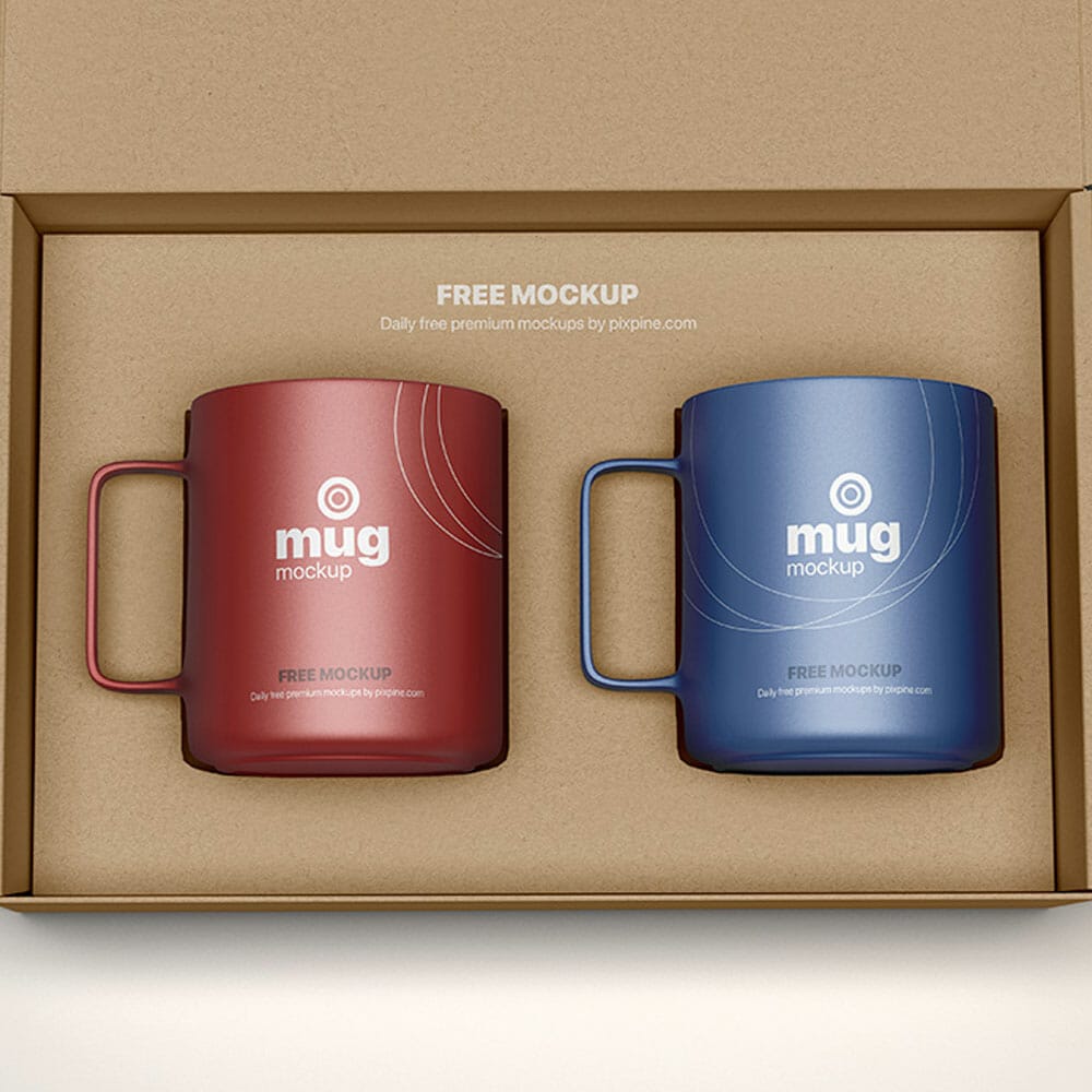 Free Mug With Box Packaging Mockup PSD
