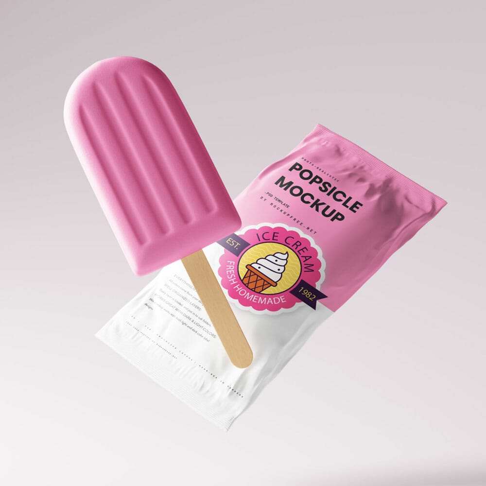 Free Popsicle Ice Cream Packaging Mockup PSD