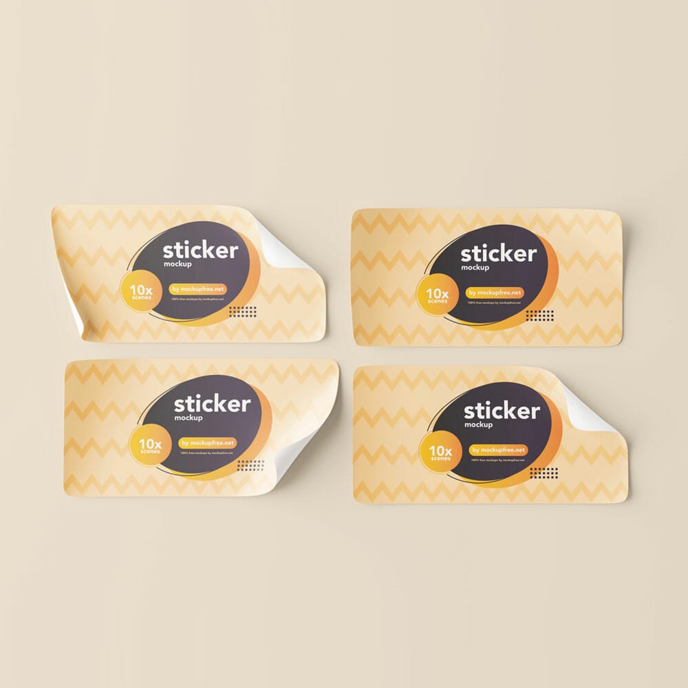 Free Rectangle Stickers Mockups PSD