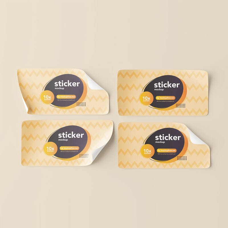 Free Rectangle Stickers Mockups PSD