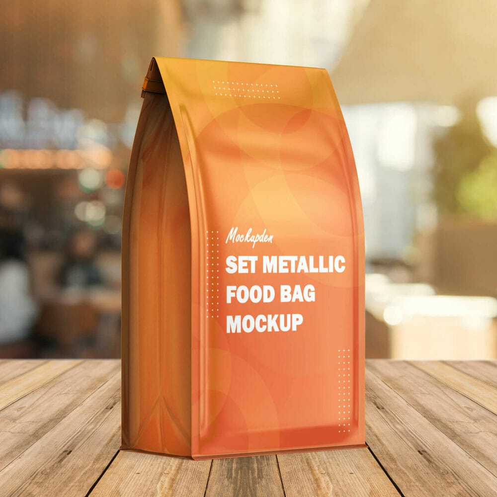 Free Set Metallic Food Bag Mockup PSD Template