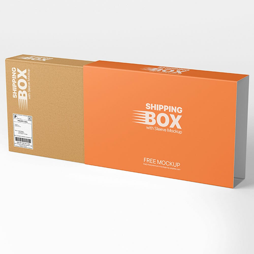 Free Shipping Box With Sleeve Mockup PSD