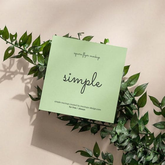 Free Square Flyer On Green Leafs Mockup PSD