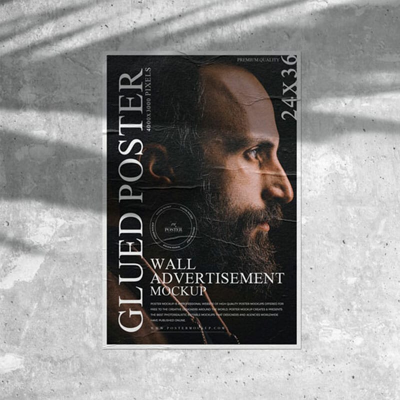 Free Wall Advertisement Glued Poster Mockup PSD