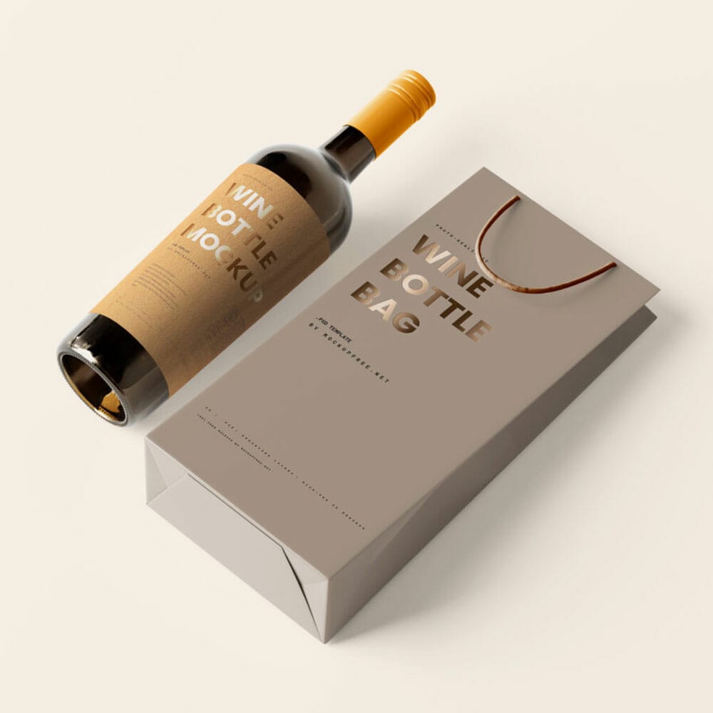 Free Wine Bottle And Bag Mockup Scenes PSD