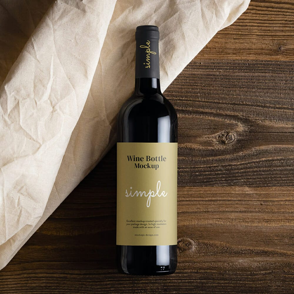 Free Wine Bottle On Wooden Planks Mockups PSD