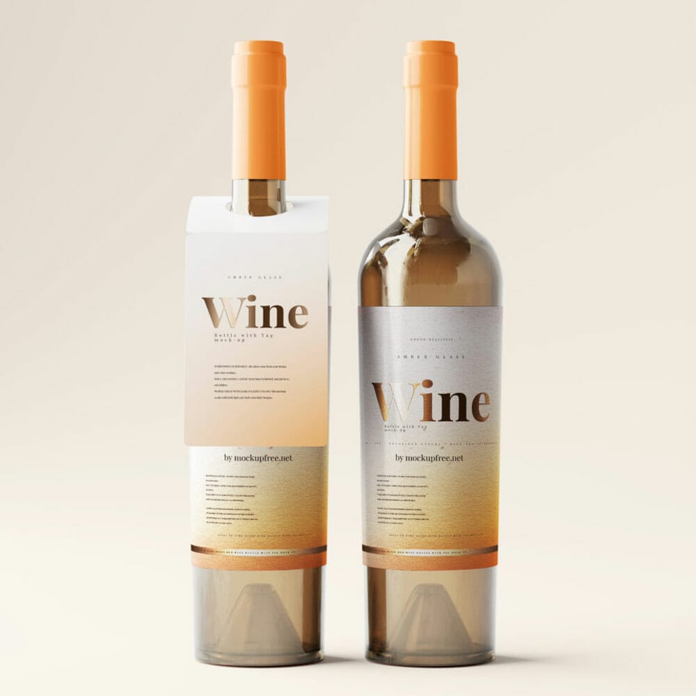 Free Wine Bottle With A Tag Mockup PSD