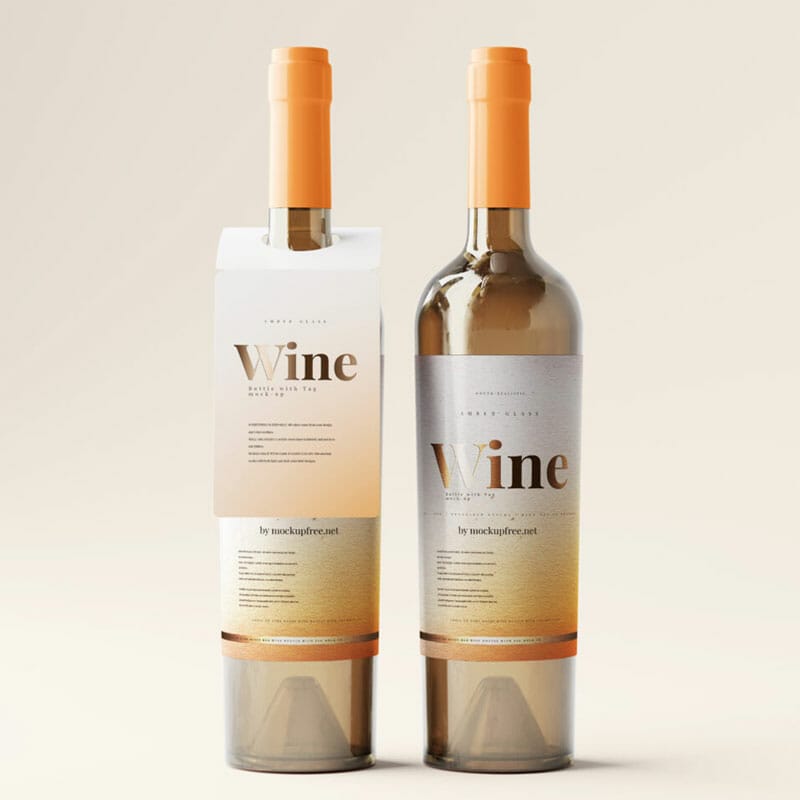 Free Wine Bottle With A Tag Mockup PSD