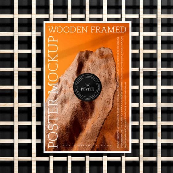 Free Wooden Framed Poster Mockup PSD