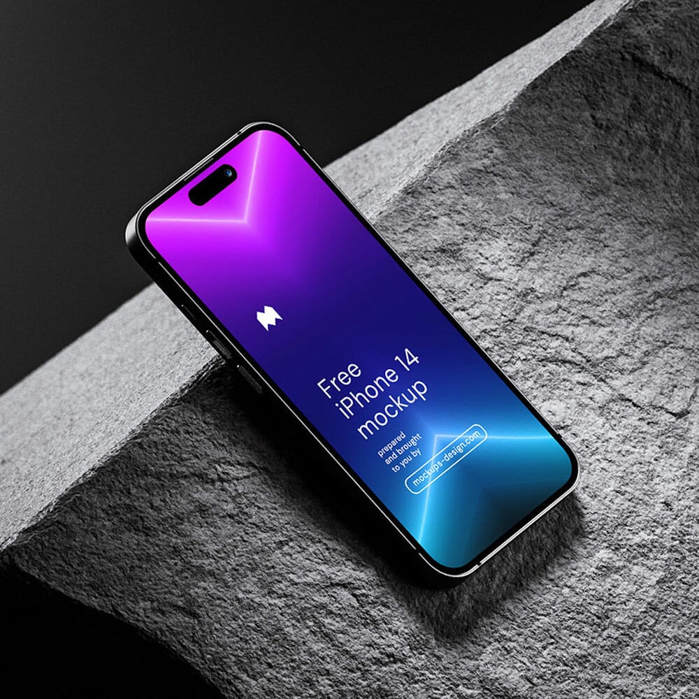 Free iPhone On Rock Mockup PSD