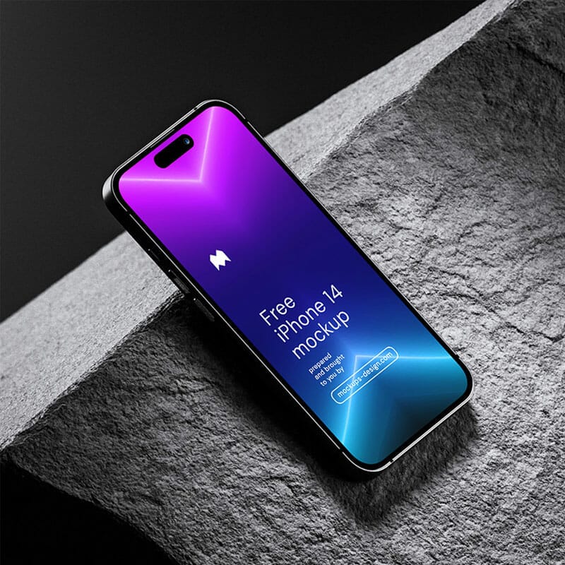 Free iPhone On Rock Mockup PSD