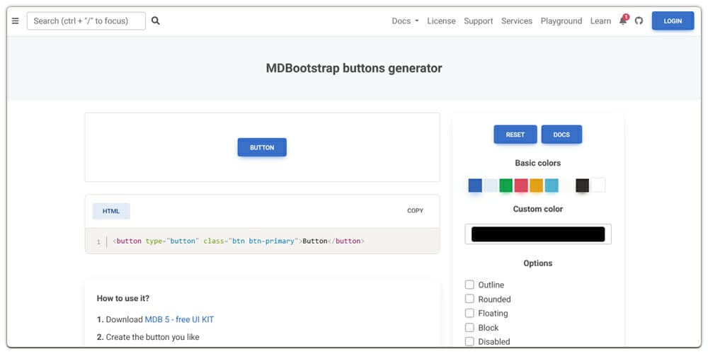 MDBootstrap Buttons Generator