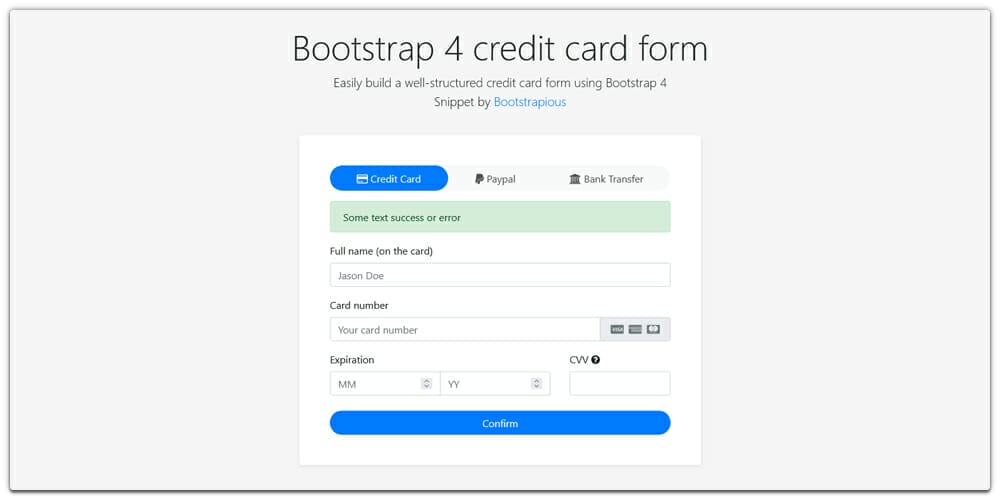 Bootstrap 4 Credit Card Form