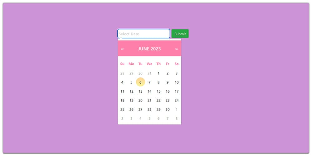 Bootstrap 4 Pink Themed Datepicker