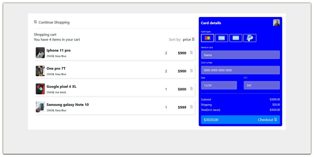 Bootstrap 4 Shopping Cart with Payment Form