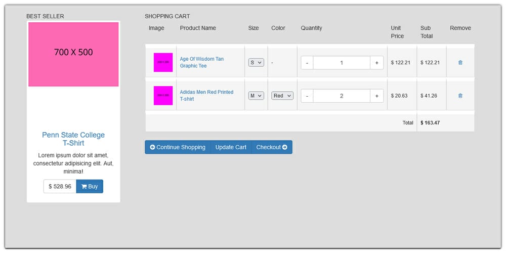 Bootstrap Shopping Cart Table