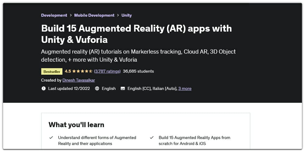 Build 15 Augmented Reality apps with Unity 