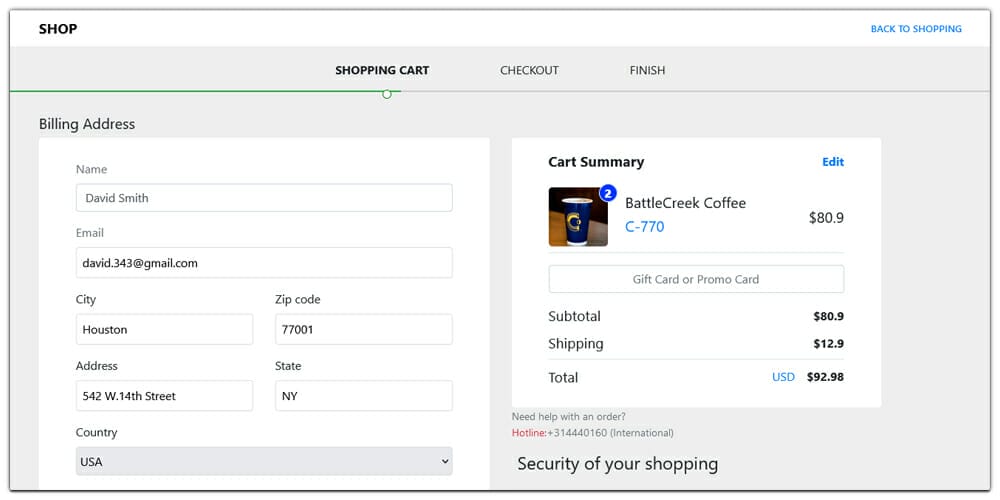 E commerce Shopping Cart with Order Status
