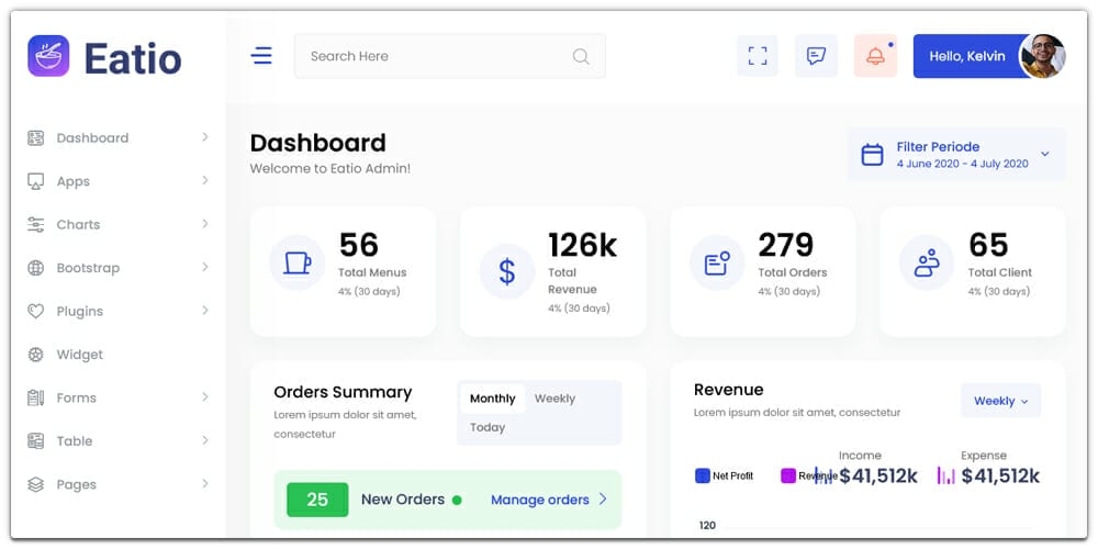 Eatio Bootstrap Dashboard