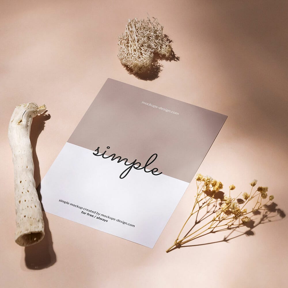 Free A6 Flyer With Dried Plants Mockup PSD