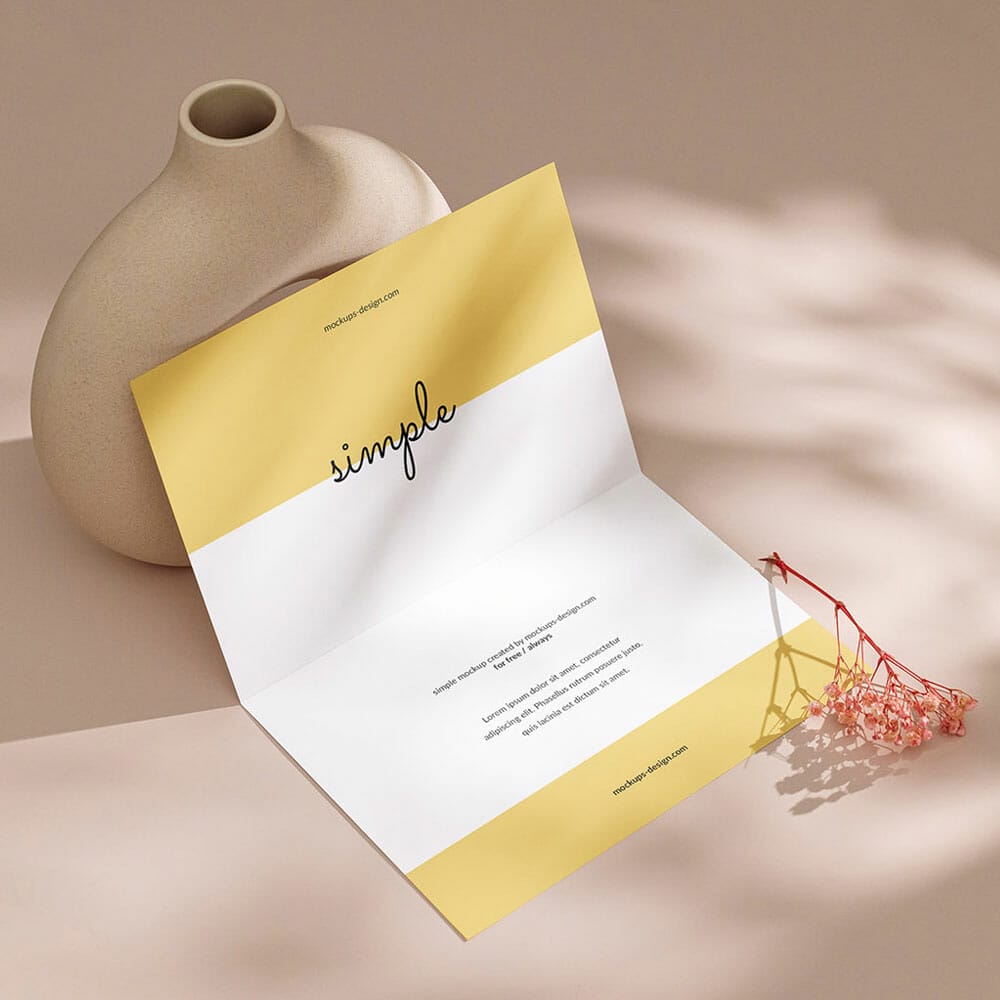 Free Bi Fold Flyer With A Flowerpot Mockup PSD