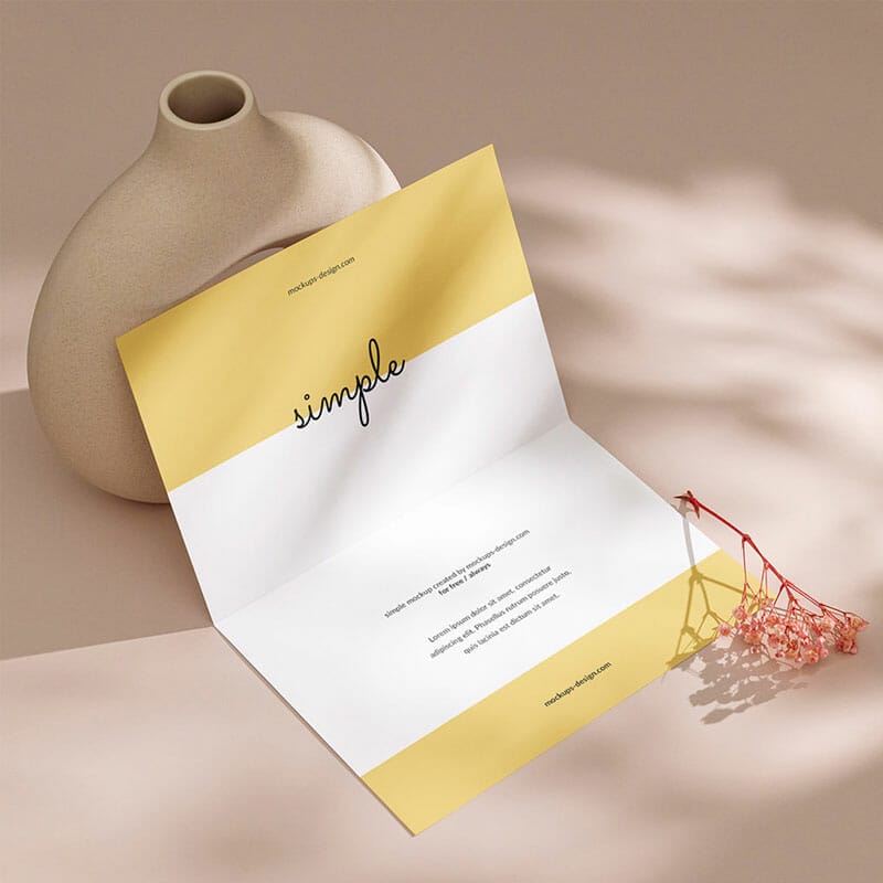 Free Bi Fold Flyer With A Flowerpot Mockup PSD