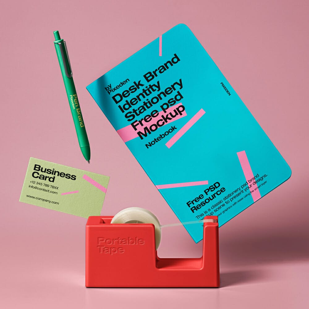 Free Branding Desk Stationery PSD Mockup