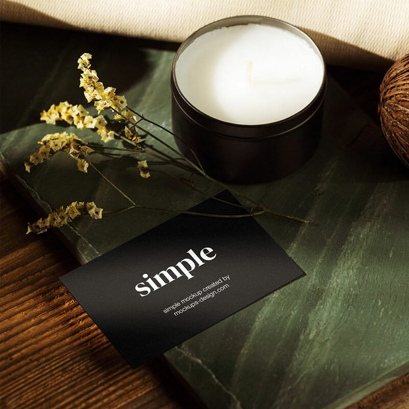 Free Business Card On The Green Tile Mockup PSD